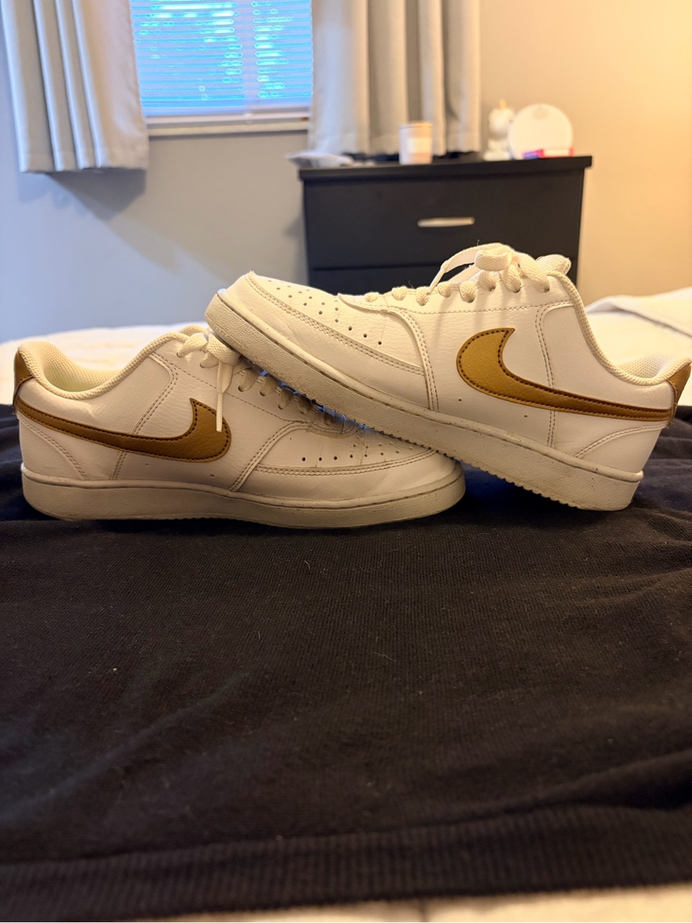 Nike Court Vision White with Gold Swoosh Size 9
